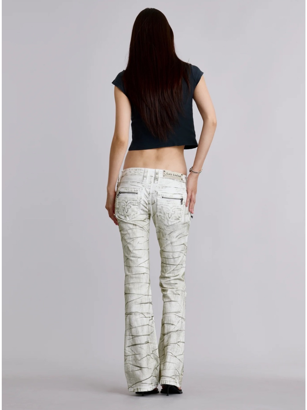 Rock Revival Kamil Super Low-Rise Moto Bootcut Jeans in Riot Frost - Picture 7 of 12